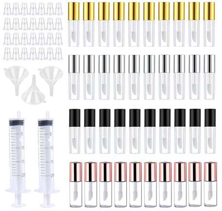 SKYPRO 40 förpackningar 1,2 ml ganska tomma läpprör, genomskinliga läppbalsam behållare med gummiinsatser och 2 förpackningar 20 ml sprutor 4 st