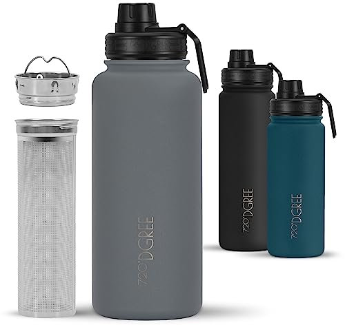 720°DGREE Edelstahl Thermo Trinkflasche 950ml “noLimit” +Früchtebehälter - Auslaufsicher, Kohlensäure geeignet, BPA-Frei - Isolierflasche mit Schraubverschluss für Sport, Outdoor, Fitness +Sportdeckel