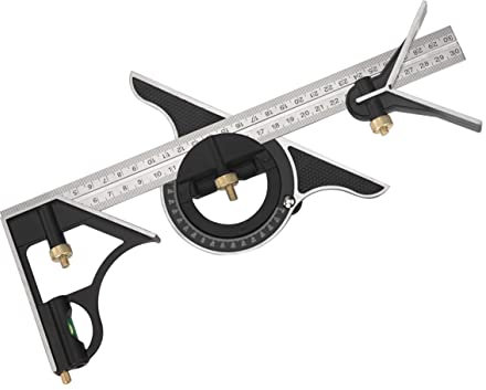 Squadra Combinata Righello ad Angolo da 300 mm Combinazione di Righello da 0-180 Gradi con Livella a Bolla per Misurazione Marcatura Layout