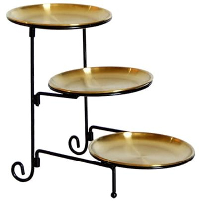 Multi Layer Fruit Tray, Stainless Steel 3 Tier Candy Dessert Tray Cake Plates Household Afternoon Tea Snack Stand for Fruit Snacks Cakes (Golden)