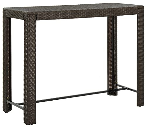 FIRBNUS Garten Bartisch 140.5x60.5x110.5 cm Stehtisch Teetisch Balkontisch Gartentisch für Innen- und Außenbereich Couchtisch Kaffeetisch Garten Esstisch Braun Poly Rattan und Stahl