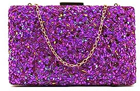 MODELISA - Bolso Clutch Piedra Cartera De Mano Fiesta Cadena Hombro Evento Noche Comunion Boda Novia Mujer (Violeta)