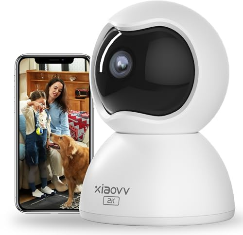 XIAOVV Camera Surveillance WiFi 3MP, Camera Interieur WiFi sans Fil 2,4G, Camera Interieur, Double Protección De La Privacidad，détection De Mouvement, Notification D'application, HD-Night