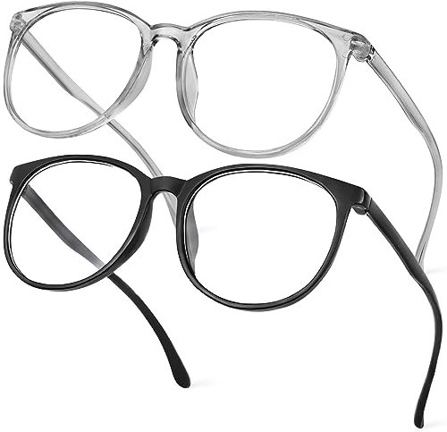 Aomig Blue Light Blocking Glasses 2PC Blaulichtfilter Brille Computerbrille Gaming Superleichte Anti Blaulicht PC Gaming Brillen Modebrille Bildschirmbrille Unisex Blaulichtblockierende (Schwarz/Grau)