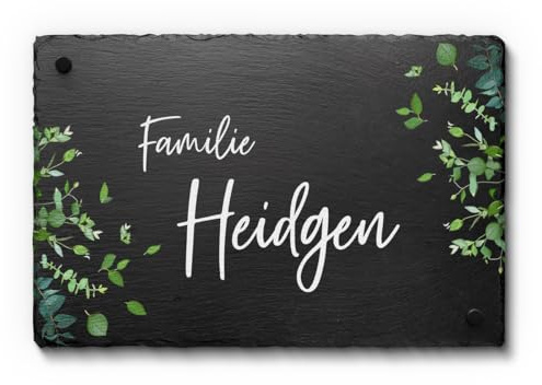 Schiefer Tafel Namensschild mit buntem UV Druck - Hausnummer Türschild mit Familiennamen und vielen schönen Designs - Größe bis 30x20 cm