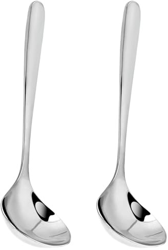 20,3 cm Löffelkelle, 304 Edelstahl, Schöpflöffel zum Kochen, Metallschöpfkellen zum Kochen, langer Griff, Suppenlöffel, Küchenhelfer (2 Stück, Silber)