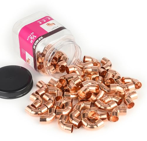 Pro 50-Pack EFIELD 1/2 C X C Short Radius Copper 90 Degree Elbow, LF Copper Plumbing Fittings with Sweat Solder Connection,(COPPER050)