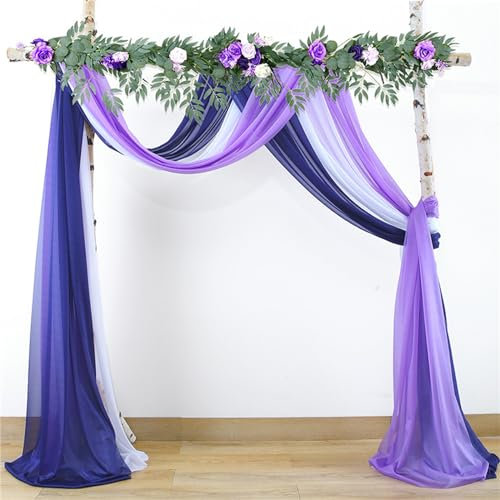 Lukery 3 Stücke Hochzeit Vorhang Hochzeitsbogen, Querbehang Gardine Freihanddeko Himmelbett Vorhänge Stoff Tüll Transparent Voile Dekoration für Party Hochzeit Geburtstag Taufe (75x550cm,Lila Blau)