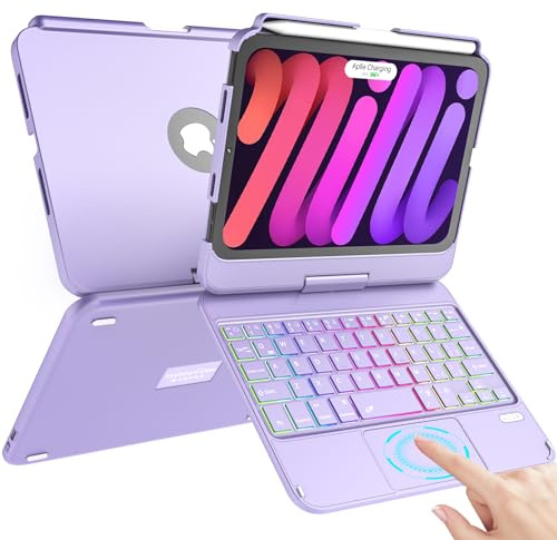 TaIYanG - Funda con teclado para iPad Mini 7 y Mini 6,7 color retroiluminado Trackpad teclado para iPad Mini 6ª generación 2021 de 8.3 pulgadas, 360° giratoria protectora delgada para iPad Mini 7ª