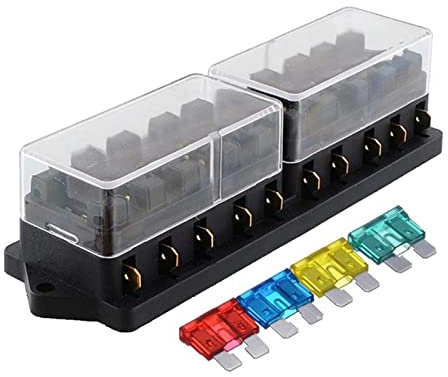 1 Stück 10-Wege-Sicherungskasten DC 12 V 24 V 40 A Abdeckung Auto-Sicherungskasten Klingenblockhalter mit 10 Sicherungen for Auto-Boot-Marine-Trike Ersatzsicherung