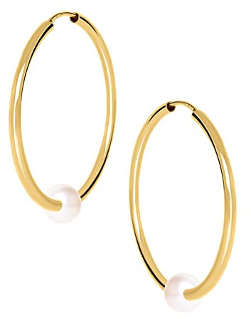 My Gold Creolen Ø 40mm Echtes Gold 375/585 Gelbgold (9/14 Karat) Echte Süßwasserperlen Ø 6,5mm Pearly Kiss MOD-05389