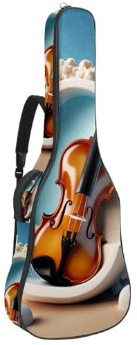 Gitarrentasche, wasserdichte Tasche für 40/41/42 Zoll Akustikgitarre mit Zubehörfach, Gigbag mit Schutzschicht, Mehrere Taschen, Violinenkäse Muster, Mehrfarbig Nr. 04, 42.9x16.9x4.7 in,