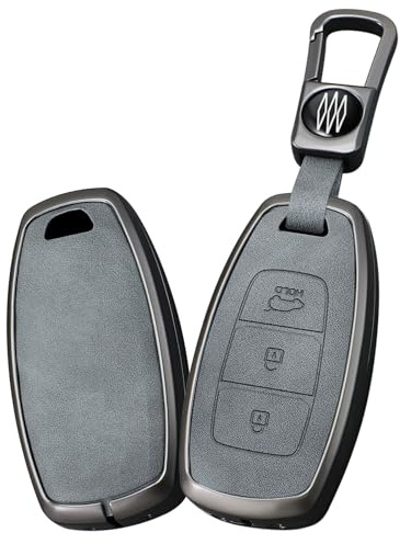 ontto Autoschlüssel Hülle Passt für Hyundai i20N Kona i30N i30 Versa Palisade Azera Accent Solaris 2019 2020 Metall Leder Schlüsselhülle Schlüsselanhänger Schlüsselgehäuse Schutzhülle 3 Tasten Grau A