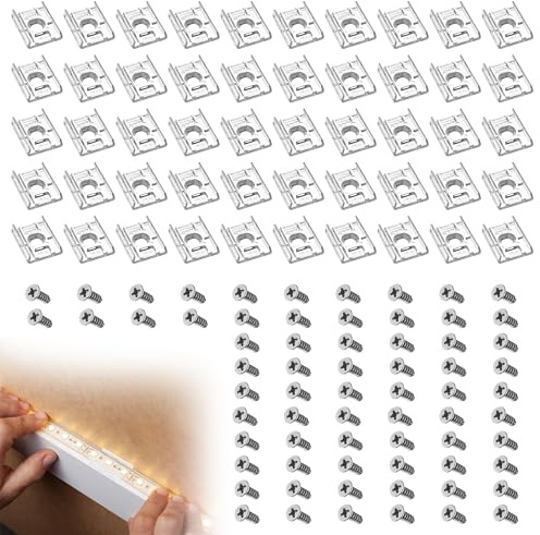 GIONAR 100 Stück 10mm LED Streifen Montagehalterung Clips, LED Streifen Befestigungsclips, LED Streifen Halterung mit 100 Schrauben, LED Band Befestigungsclip