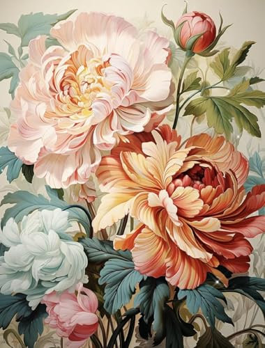 Retro-Stil Malen Nach Zahlen Erwachsene Bastelset, Paint by Numbers Blume Malen Nach Zahlen Anfänger, DIY Ölgemälde Leinwand Set mit 3 Set Pinsels und Farbe, Zimmer Deko 90x120cm, Geschenk für Frauen