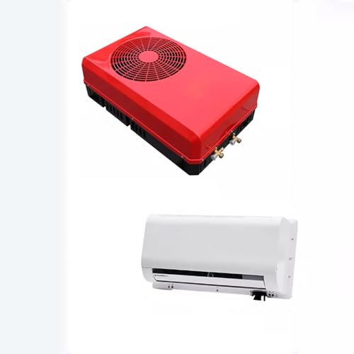 Gtzly Clim Caravane, Climatiseur 24V avec Moteur sans Balais, Mini Climatiseur Split 24 Volts, Refroidissement à Faible Bruit for Semi-Remorques, Camions, Camping-Cars, Fourgonnettes(Red)