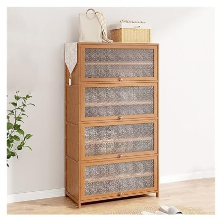 Schuhregal, Schuhregal, mehrschichtiger Bambus-Schuhschrank mit hochklappbaren Türen, freistehender, Verstellbarer Schuhregal-Organizer für Schränke, Flure, Schlafzimmer, Eingangsbereiche, S