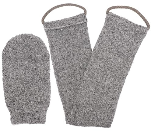 Homgaty Back Scrubber 100% Natural Bamboo Fibre,Loofah Back Scrubber for Shower Body Scrubber with Exfoliating Glove,Bath & Shower Body Brush Scrubber with Handle for Men & Women (Grey)