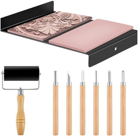 Schnitzwerkzeuge zum Schnitzen von Druckblöcken, Werkzeug zum Schnitzen von Holzblöcken, Linoldruck-Set mit Tintenwalzenschneider, Blockdruckwerkzeug-Set