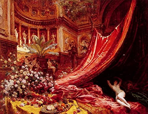 VsoxA Berühmte Gemälde Moderne Kunst Ölgemälde auf Leinwand Sinfonie in rot und gold von jean beraud Leinwand Wandkunst für Wohnzimmerdekoration 60x90cm