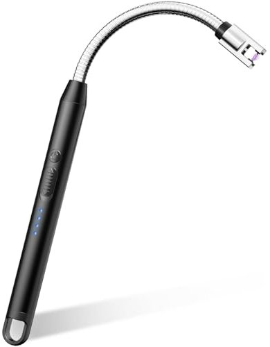 VEHHE Accendino Elettrico Ricaricabile USB (Tipo C) con Collo Flessibile a 360°, Accendini ad Arco Antivento a Lunga Portata con Indicatore di Batteria per Campeggio, Feste e Barbecue (Nero)