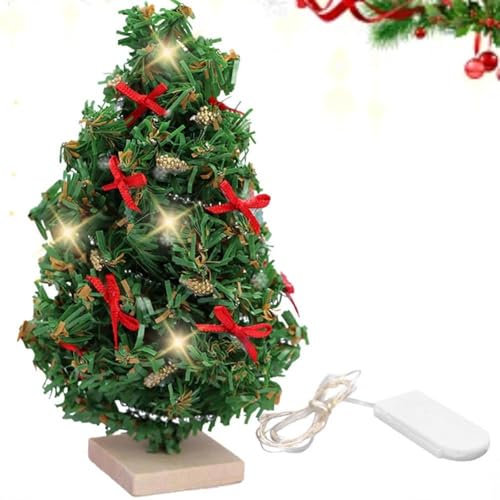 Miniatur-Weihnachtsbaum mit Lichtern für Puppenhaus, 1/12 Maßstab Weihnachtsbaum Modell Spielzeug, realistische Weihnachten TRE-e Desktop Ornamente, Puppenhaus beleuchtet Weihnachtsbäume, Puppenhaus