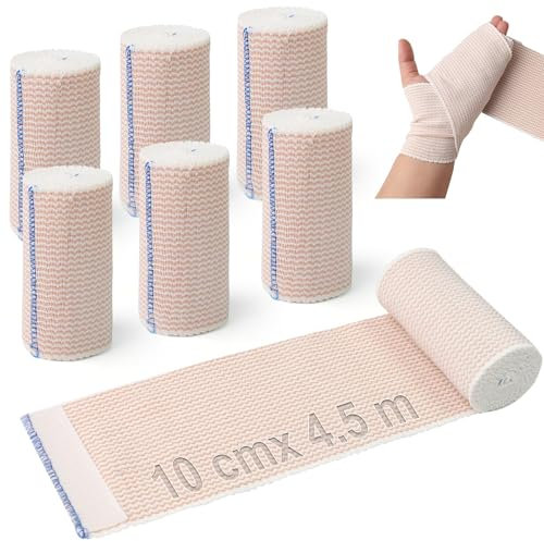 TXXATX Pansement Compressif 6 Rouleaux Bandage Autoadhésif 10 cm x 4,5 m Strapping Cheville Coton Bandage Compression Élastique Bandage de gaze Réutilisable Bandage de sport pour Bras Chevilles Genoux