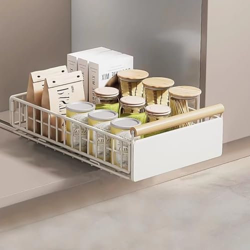Tielag Teleskopschublade, Ausziehbare Schublade Küchen, Küchenschrank Organizer Ausziehbar, Schrankauszug Ohne Bohren, 39.5D X 23.5W X 11H CM, Weiß