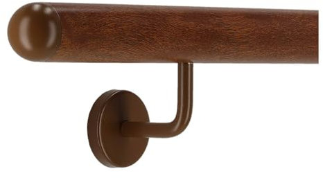 TIBU Handlauf Aluminium Mahagoni Holz Dekor 30-600cm Wandhandlauf Treppe gewinkelte Edelstahlhalter, Länge 100 cm mit 2 Halter und halbrunde Kappe