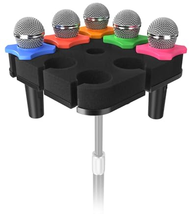 Etour Multi-Mikrofonhalter für Mikrofonständer, quadratisches Tablett, Mikrofon-Aufbewahrung, Organizer für dynamische, kabelgebundene und kabellose Mikrofone, Gummi-Polsterung, montiert auf 1,6 cm