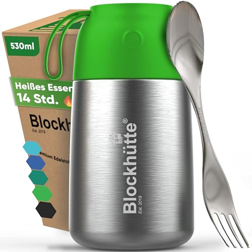 Blockhütte Edelstahl Thermo Lunchbox I 530 ml - Thermobecher Essen To Go - Giftgrün