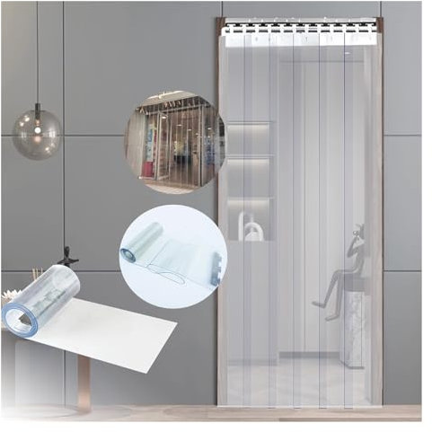 Tenda a strisce in PVC industriale per congelatori, frigoriferi e porte di magazzino, trasparente, 75 x 190 cm