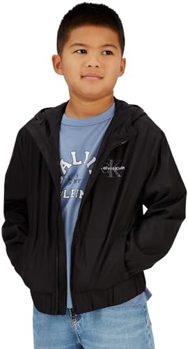 Calvin Klein Bambino Giacca a Vento Monologo Essential con Cappuccio, Nero (Ck Black), 14 Anni