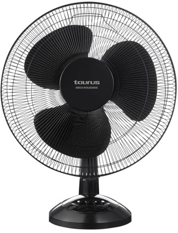 Taurus – Ventilatore da Tavolo Greco 16 Elegance 45W | 3 Velocità | 3 Pale | 40cm | Oscillazione | Inclinazione Regolabile | Griglia Removibile | Maniglia Trasporto | Nero