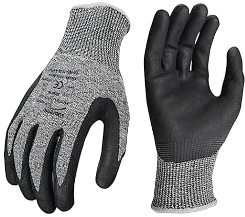 Level 5 Cut Resistant Gloves – Safety Work Gloves for Kitchen, Gardening, Construction – PU Coated, EN388 Certified – Sizes S M L XL (S)