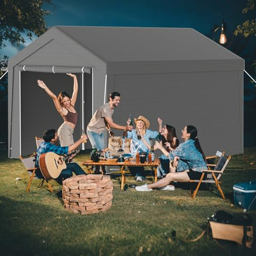 Kidsgigglz Pavillon 3x4 m, Garagenzelt Carport Auto, Zeltgarage Lagerzelt Weidezelt Gerätezelt, Winterfest Windschutz Wasserdicht UV-beständig & sonnensicher, Stahl & PE-Plane (Grau)