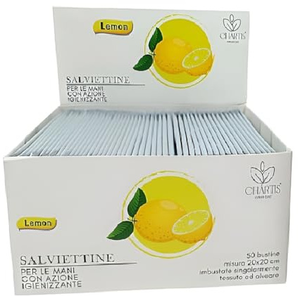 100 Salviette Monodose 20×20cm Salviettine Singolarmente Minibustate Igienizzanti rinfrescanti Mani al Limone singole ideali per ristoranti, laboratori e uso professionale