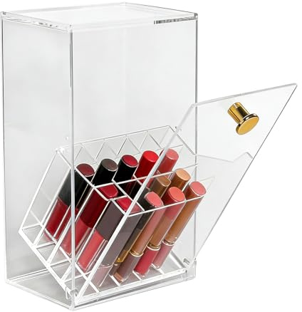 Rieoany Make Up Organizer mit Deckel Schminktisch Organizer mit 17 Fächern Pinselhalter Lippenstift Organizers für Kosmetik, Eyeliners, Wimperntusche, Waschtisch, Badezimmer, Schlafzimmer
