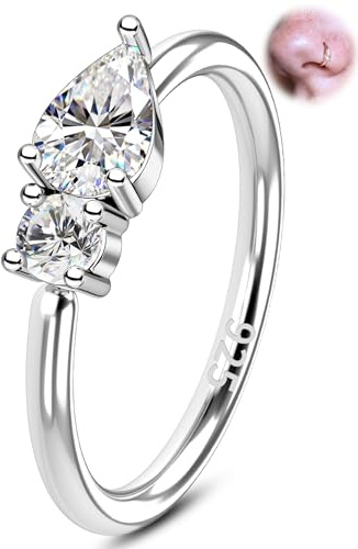OUFER 20G Nasenpiercing Silber 925, 0,8 mm Offener Nasenring mit Tropfenförmigem, Rundem Zirkonia-Piercing, Geeignet für Nasenflügel, Tragus, Knorpel und Rook-Piercing Damen 8 mm