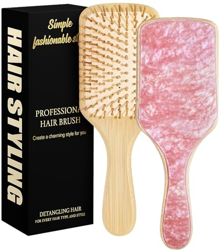 wjzbqjz Bamboo Hair Brush - Natural Wooden Bristle Paddle Hairbrush for Women, Detangler Brush for Thick, Curly & Frizzy Hair