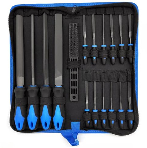 Xynovate Needle Files Set 17PCS, Metal File Set | 4 Large Files and 12 Needle Files, Cleaning Brush and Zipper Bag for Wood and Metal Work, DIY Project