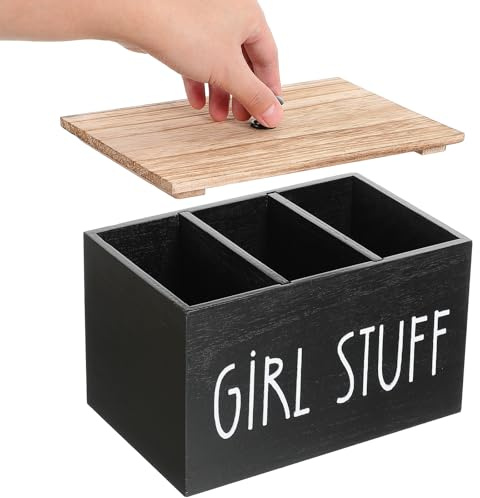SUPVOX Organizador de Madera Negro para Tampones Tapa, Caja Multifuncional para Porta Discos de Algodón y Soporte para Hisopos de Algodón, Contenedor de Almacenamiento para Baño