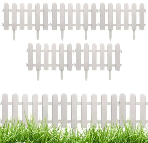 Garden Fence, 5Pcs White Picket Fence 20x12 Inch Flexible Plastic Garden with Connecting Buckle Landscape Edging Border with Stake for Yard Lawn Patio Outdoor