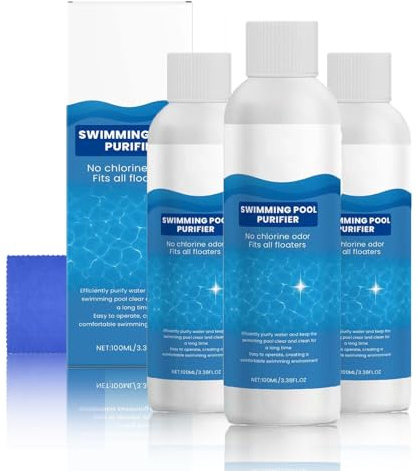 Poolwasser-Reinigungsflüssigkeit, Swimming Pool Purifier 100M für klares & gepflegtes Poolwasser, Wasserwechsel-Intervall verlängern, Sanftes Ausklingen Trübungen & Schmutzpartikel (3PC)