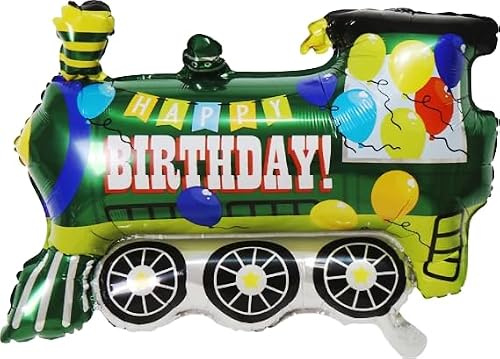 Grön grattis på födelsedagen tåg folieballong – tåg helium ballong för barn födelsedagsfest dekorationer, transporttema och fordon festdekor, 65 cm (2-pack)