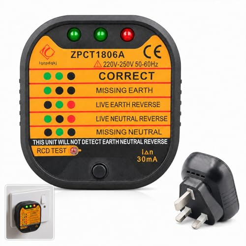 Socket Tester UK RCD Plug Tester, LCD Plug Socket Tester 220-250V | Electric Socket Tester UK Plug Checks Wiring,Circuit Polarity and Voltage,with LCD Display for Home and PAT-Style Inspection