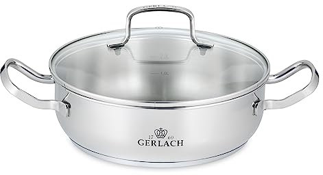 Gerlach Simple Topf 2L aus Edelstahl Kochtopf Klein mit Deckel Durchmesser 24 cm Töpfe Kochtöpfe mit Deckel aus gehärtetem Glas Induktion-Topf Suppentopf Edelstahltopf Küche Zubehör
