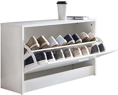 WOHNLING Zoey con Seduta Scarpa Bianca Scarpetta Legno 80 x 47 x 24 cm | Disimpegno Bank Piccolo Chiuso | Panca corridoio Stretto con Spazio di archiviazione