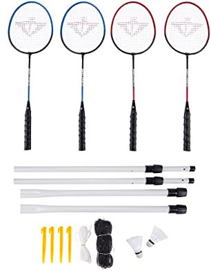 Charlsten Badminton Federball Set - 4 Schläger + 2 Bälle + Netz + Tasche
