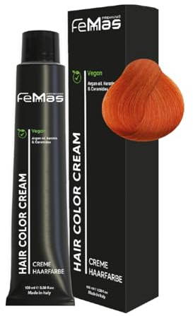 FemMas - Tintura per capelli biondo ramato 8.44, crema colorante professionale con olio di argan, cheratina e ceramidi, colorazione permanente o tintura, brillante e durevole, 100 ml